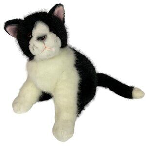 Russ Berrie Checkers Cat Plush Black White Stuffed Animal 10 inch Vintage Kitty